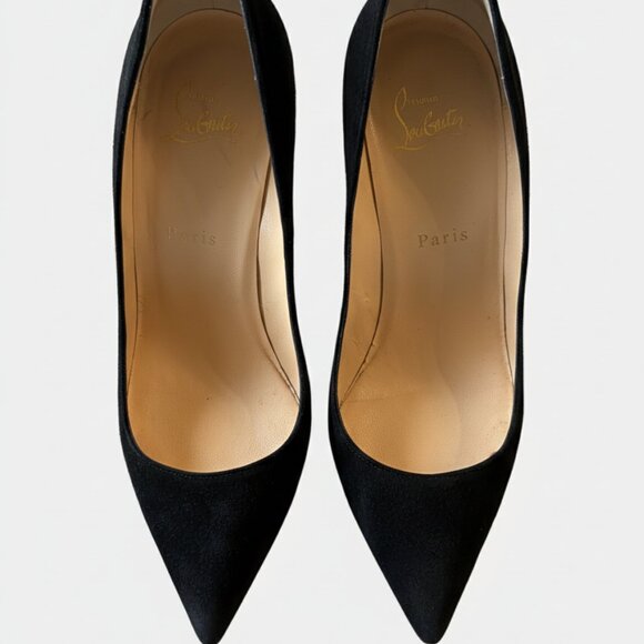 Christian Louboutin Pigalle Follies Black Suede Stiletto Pointed Toe Heels 39.5 - Picture 2 of 16